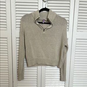 Cream Quarter Zip Sweater with Textured Knit
